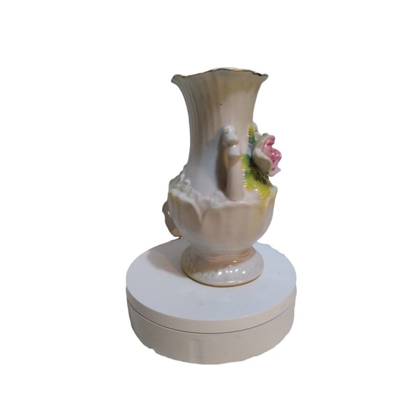 Vintage Japan floral two side handle flower vase gold trim - Picture 4 of 12